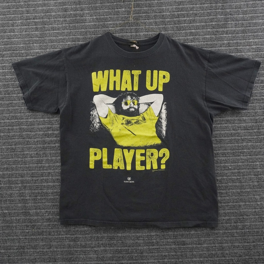 Vintage Caesars The Hangover T-Shirt Mens XL Black What Up Player Graphic